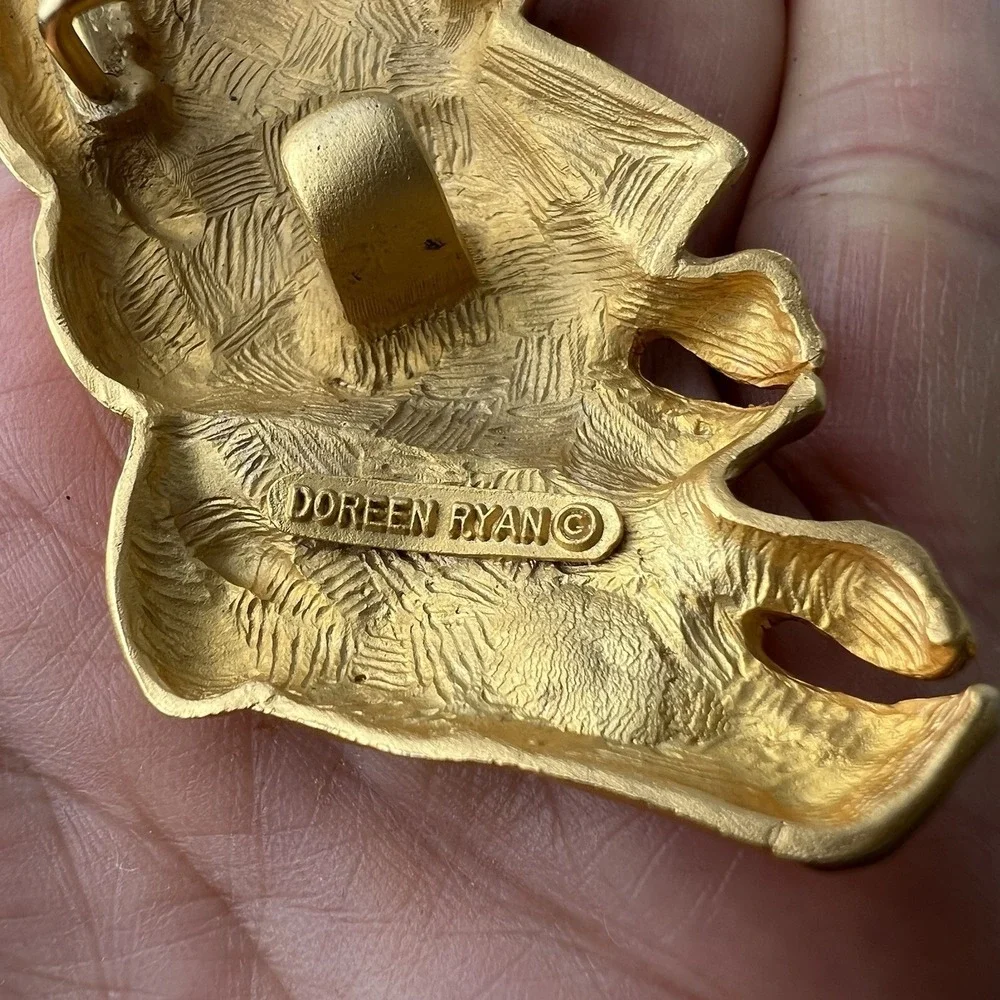 Doreen Ryan Vintage Gold Tone Two Horse Heads Pin Brooch Equestrian Rare Vintage